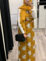 Mustard strap dress with white pattern